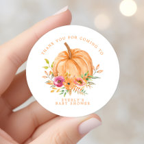 Fall Pumpkin Floral Baby Shower Thank You Classic Round Sticker