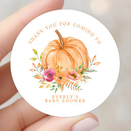 Fall Pumpkin Floral Baby Shower Thank You Classic Round Sticker