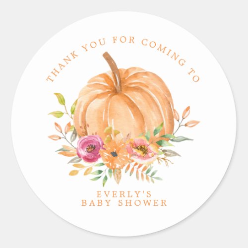 Fall Pumpkin Floral Baby Shower Thank You Classic Round Sticker