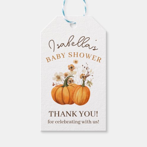 Fall Pumpkin Floral Baby Shower Thank You Gift Tags