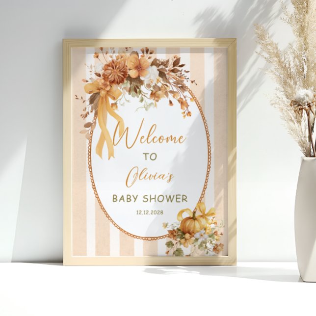 Fall Pumpkin Floral Baby Shower Welcome Poster (Creator Uploaded)