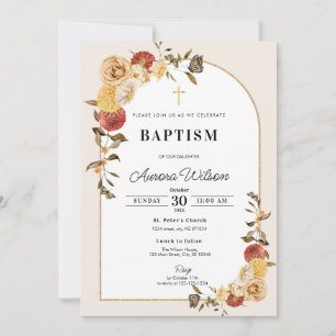 Fall Pumpkin Floral Baptism Invitation