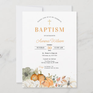 Fall Pumpkin Floral Baptism Invitation