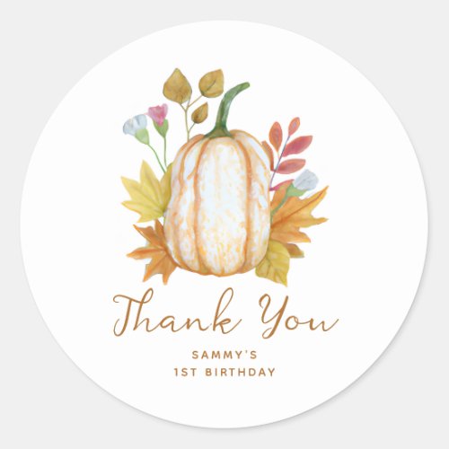 Fall Pumpkin Floral Birthday Thank You Favor Classic Round Sticker