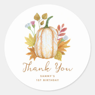 Fall Pumpkin Floral Birthday Thank You Favor Classic Round Sticker