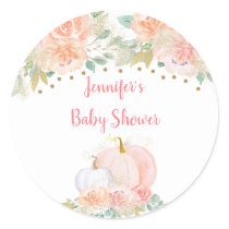 Fall Pumpkin Floral Blush & Gold Baby Shower Classic Round Sticker