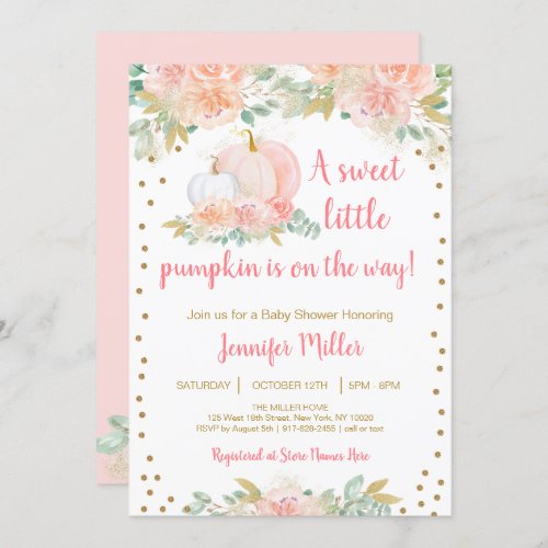 Fall Pumpkin Floral Blush  Gold Baby Shower Invitation