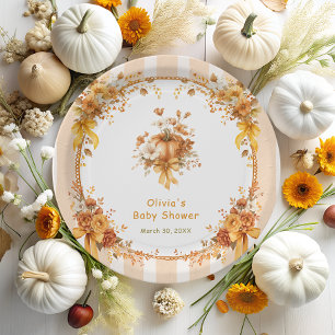 Fall Pumpkin Floral Bow Baby Shower Paper Plates