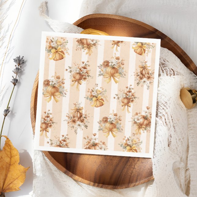Fall Pumpkin Floral Bow Bridal Shower Napkins (Creator Uploaded)