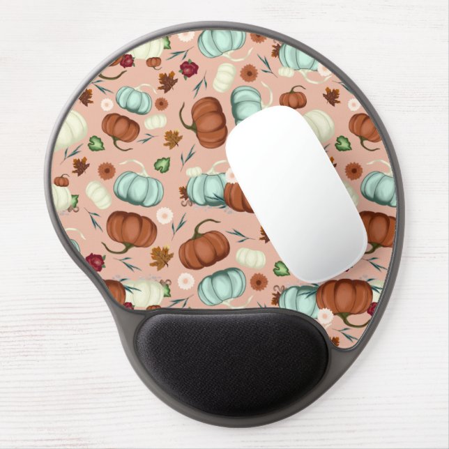 Fall Pumpkin Floral Gel Mouse Pad (Left Side)
