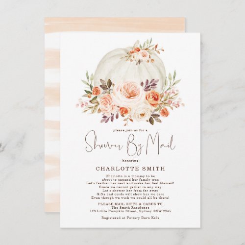 Fall Pumpkin Floral Neutral Baby Shower By Mail Invitation
