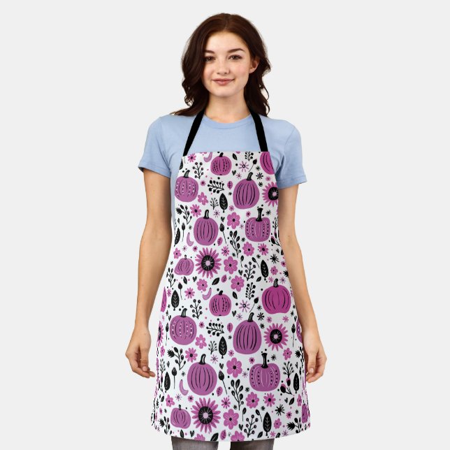 Fall Pumpkin Floral Pattern Apron (Worn)