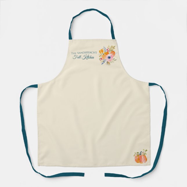 Fall Pumpkin Floral  – Personalized Autumn Apron (Front)