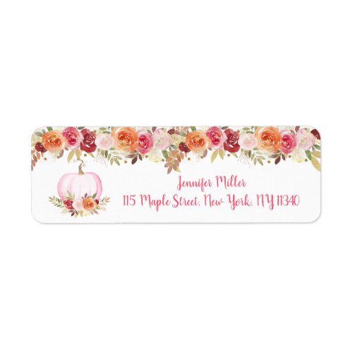 Fall Pumpkin Floral Pink  Gold Birthday Label