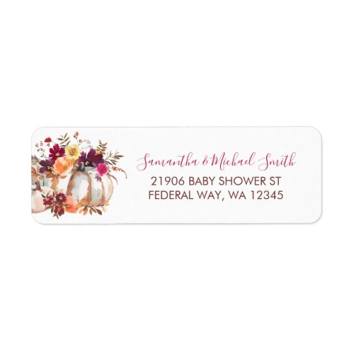 Fall Pumpkin Floral Return Address Label