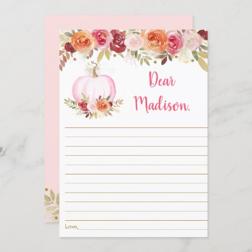 Fall Pumpkin Floral Time Capsule Message Card