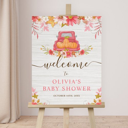 Fall Pumpkin Floral Truck Girl Baby Shower Welcome Foam Board