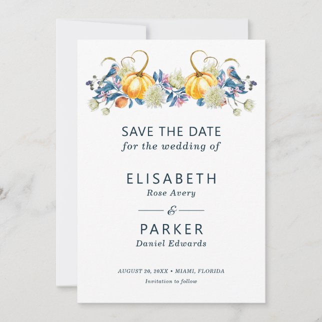 Fall Pumpkin Floral Wedding Save The Date (Front)