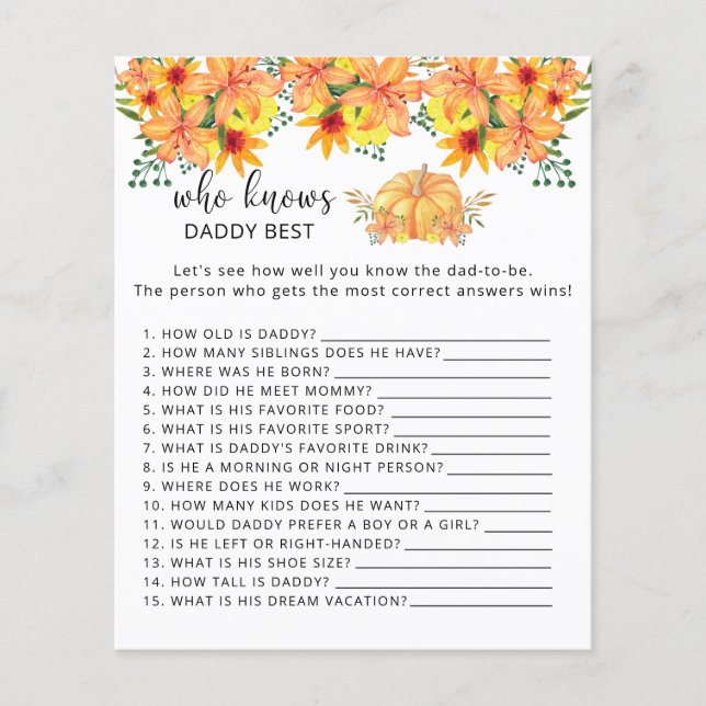 Fall pumpkin floral Who knows DADDY best (Front)