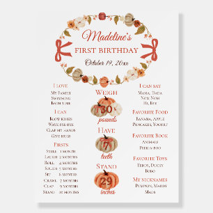 Fall Pumpkin Floral Wreath 1st Birthday Foam Board