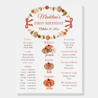 Fall Pumpkin Floral Wreath 1st Birthday Foam Board