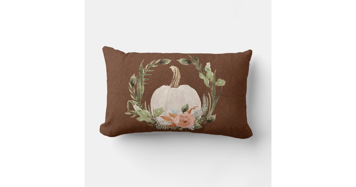 Floral Pumpkin - Lumbar Throw Pillow - Fall Decor