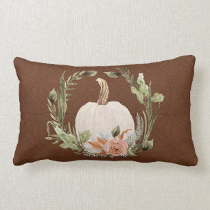 Fall Pumpkin Foliage Terracotta Floral Moss Green Lumbar Pillow