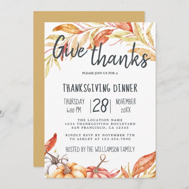 Fall Pumpkin Foliage Thanksgiving Dinner Invitation (Front/Back)
