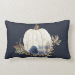Fall Pumpkin Foliage Watercolor Navy Blue Floral Lumbar Pillow<br><div class="desc">"Fall Pumpkin Navy Blue Watercolor Floral Foliage Throw Pillow" was created in watercolor by internationally renowned and licensed artist, Audrey Jeanne Roberts. A white pumpkin is paired with navy and dusty blue flowers over dried fall foliage in tones of tan, rust and brown. Wonderful Autumn Fall home decor touch to...</div>