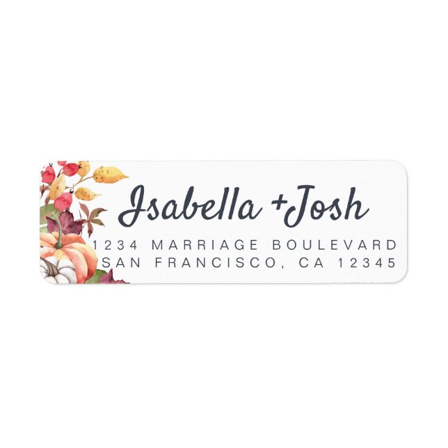 Fall Pumpkin Foliage Wedding Return Address Label (Front)