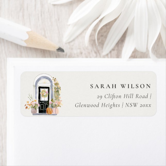 Fall Pumpkin Front Door Floral Moved Address Label (Insitu)