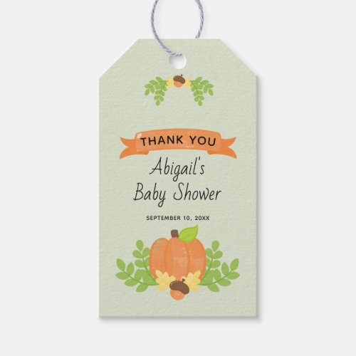 Fall Pumpkin Gender Neutral Baby Shower Thank You Gift Tags