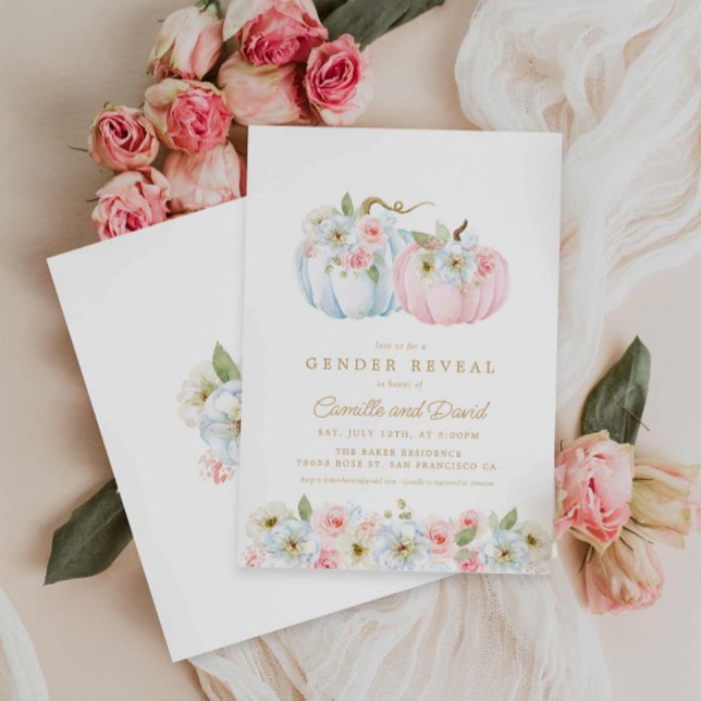 Fall Pumpkin Gender Reveal Baby Shower Invitation (Elegant Fall Gender Reveal Couples Baby Shower Invitation)