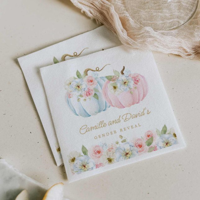 Fall Pumpkin Gender Reveal Baby Shower Napkins (Fall Gender Reveal Pink and blue Baby Shower Paper Napkins)