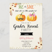 Fall pumpkin gender reveal card invitation