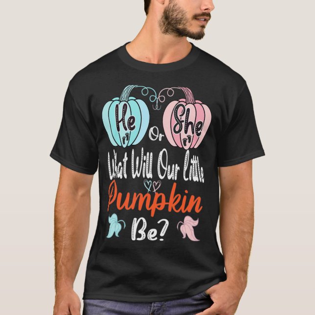 Fall Pumpkin Gender Reveal He Or She Baby T-Shirt (Front)