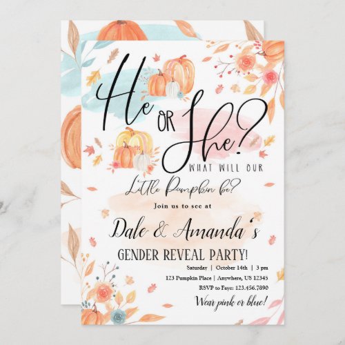 Fall Pumpkin Gender Reveal Invitation