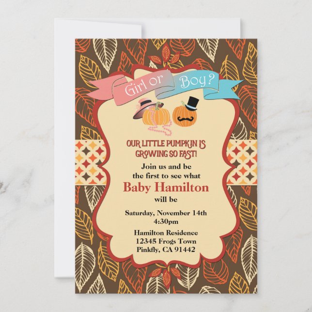 Fall Pumpkin Gender Reveal Invitation, Invitation (Front)