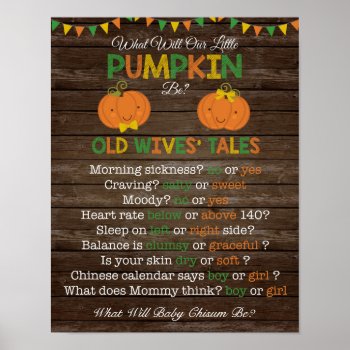 Fall Pumpkin Gender Reveal Old Wives' Tales Poster by AshleysPaperTrail at Zazzle