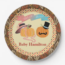 Fall Pumpkin Gender Reveal Paper Plates 9"