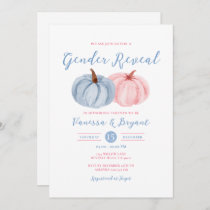 Fall Pumpkin Gender Reveal Pink & Blue Floral Invitation