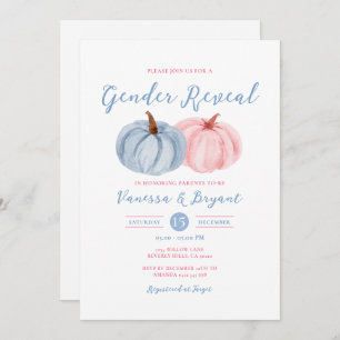 Fall Pumpkin Gender Reveal Pink & Blue Floral Invitation