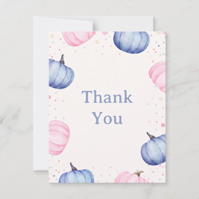 Fall Pumpkin Gender Reveal Thank You Card (Front)