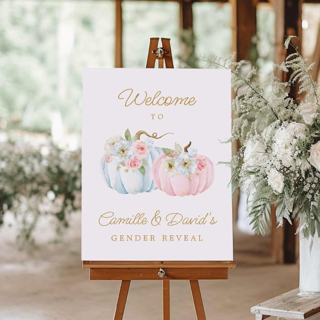 Fall Pumpkin Gender Reveal Welcome Board (Elegant Pumpkin Gender Reveal Party Welcome Sign)
