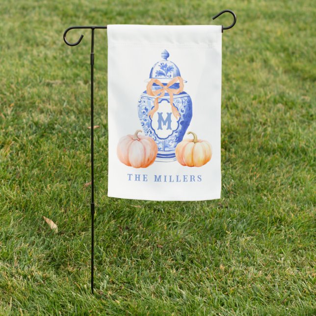 Fall Pumpkin | Ginger Jar Monogram Garden Flag (In SItu)