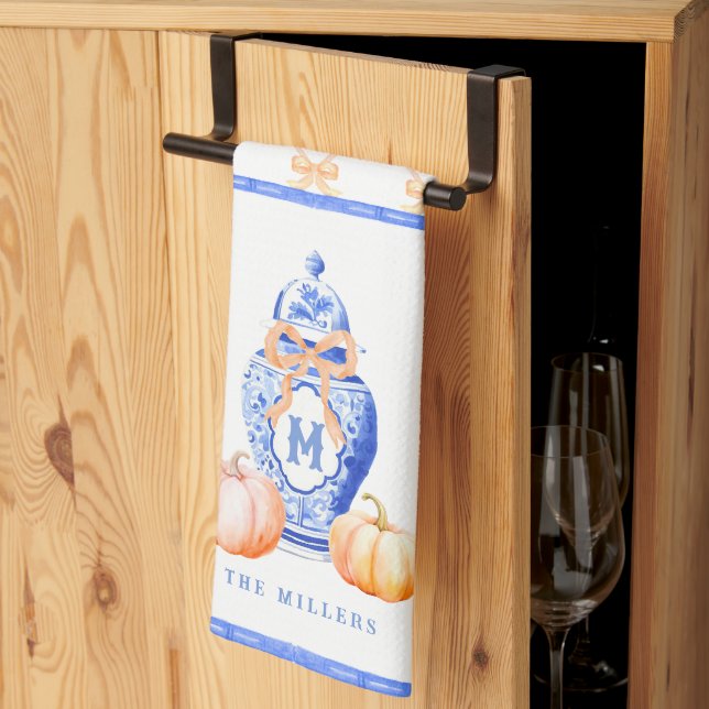 Fall Pumpkin | Ginger Jar Monogram Kitchen Towel (Thirds Fold)