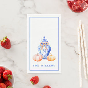 Fall Pumpkin   Ginger Jar Monogram Paper Guest Towels