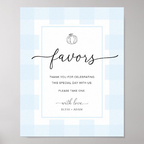 Fall Pumpkin Gingham Blue Gingham Favors Sign