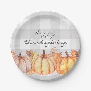 Fall pumpkin gingham thanksgiving party decor paper plates