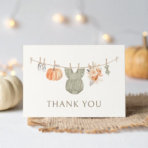 Fall Pumpkin Girl Baby Clothes Baby Shower Letterpress Thank You Card